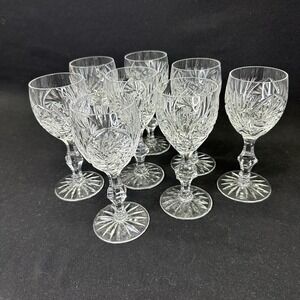 American Cut Barbara Pattern Crystal Stemware 5.75" Tall, Set‎ Of 8, Vintage